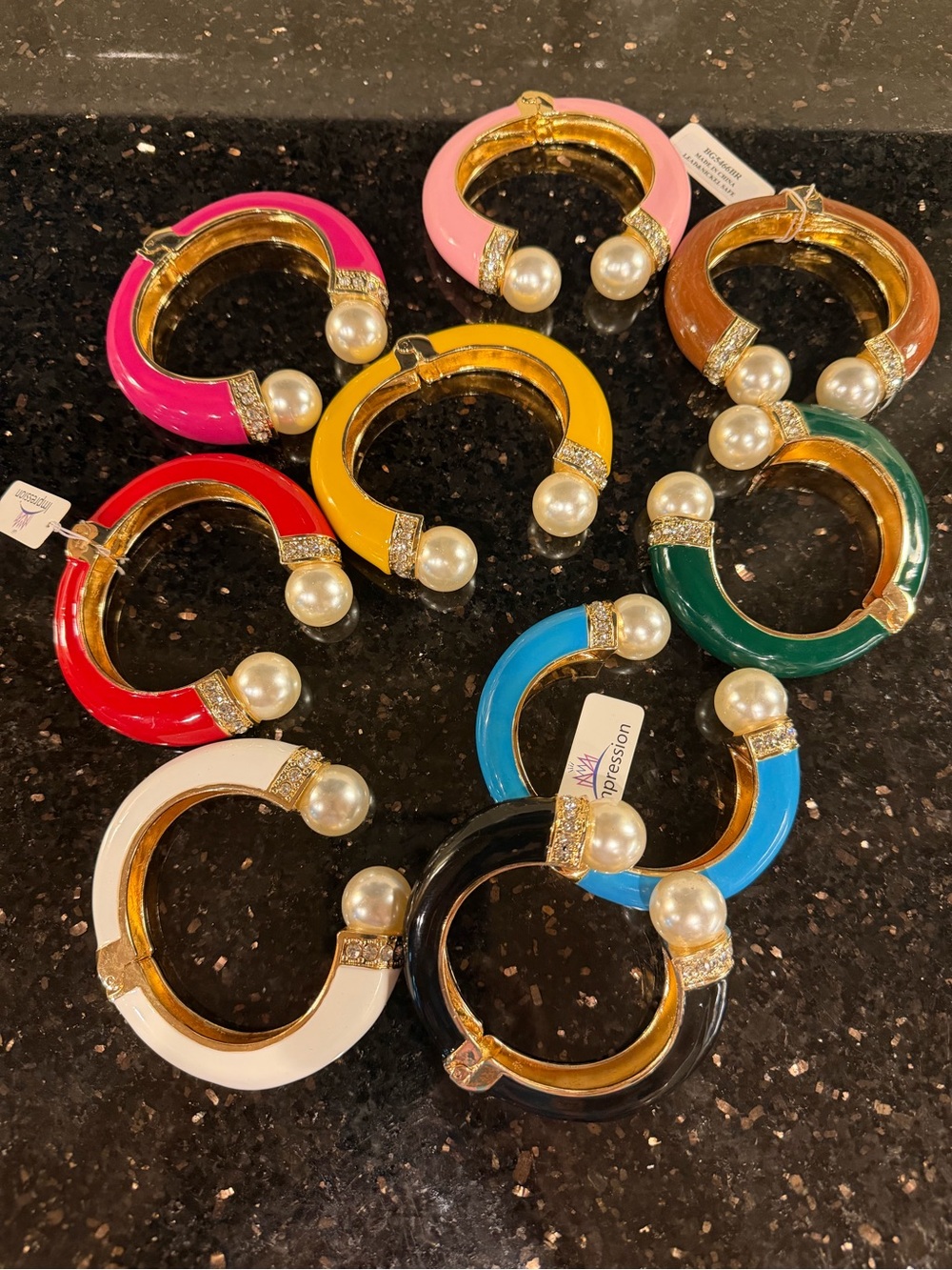Enamel Pearl Accent Bracelet - Multiple Color Options